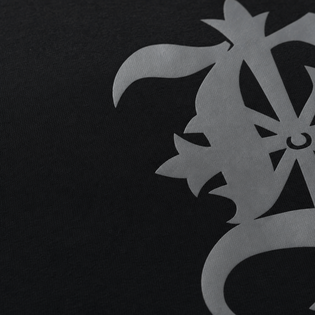 Close-up fabric detail - Blacklist Classic Mark Print Tee – Blackout