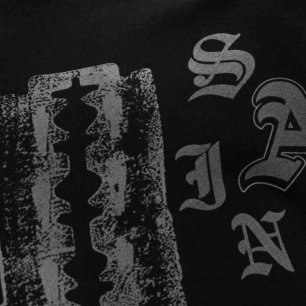 Close-up fabric detail - SAINT CROSS BLACKLIST BLACK T-SHIRT