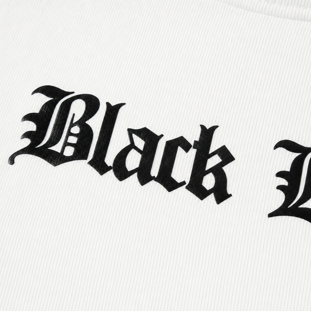 Close-up fabric detail - MONEY MAKER BLACKLIST WHITE T-SHIRT