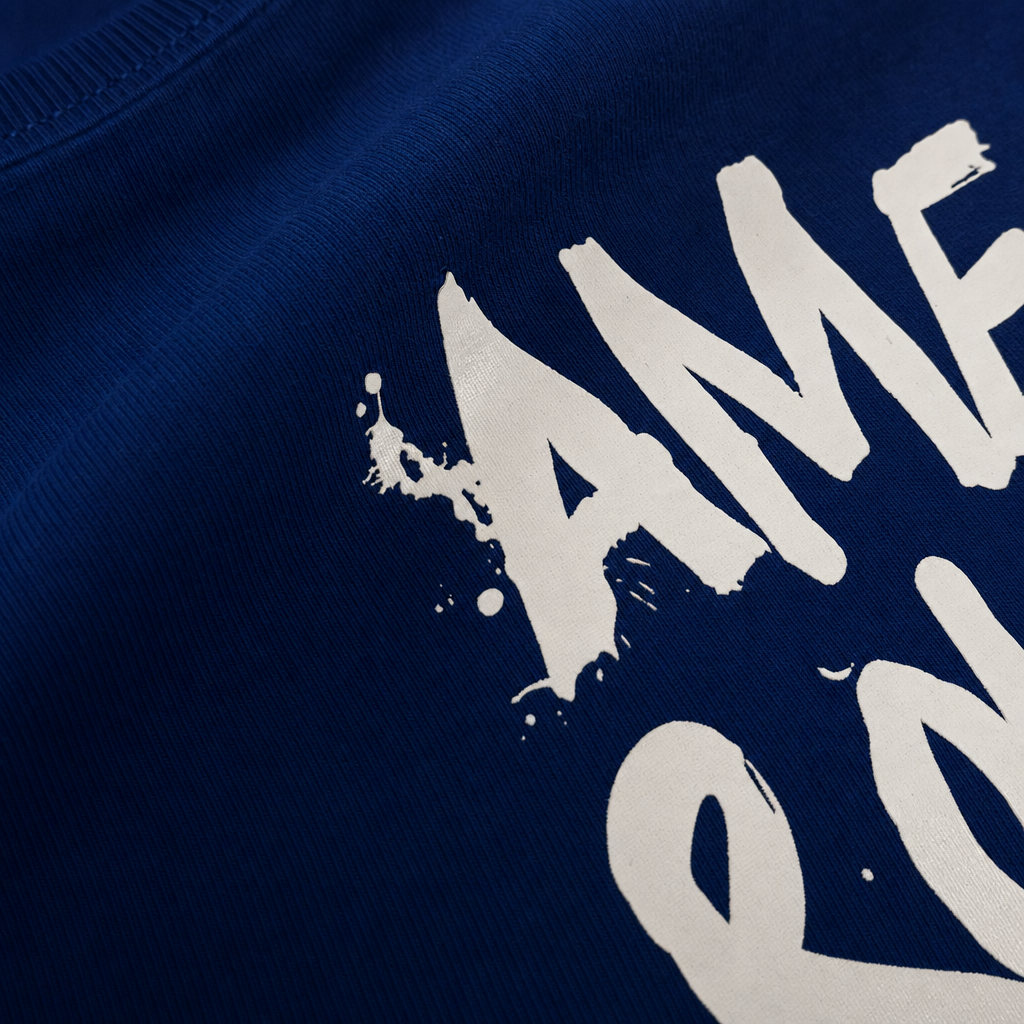 Close-up fabric detail - Amex Rolex Relax Blue Oversized T-shirt
