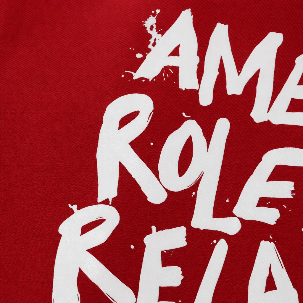 Close-up fabric detail - Amex Rolex Relax Red Oversized T-shirt