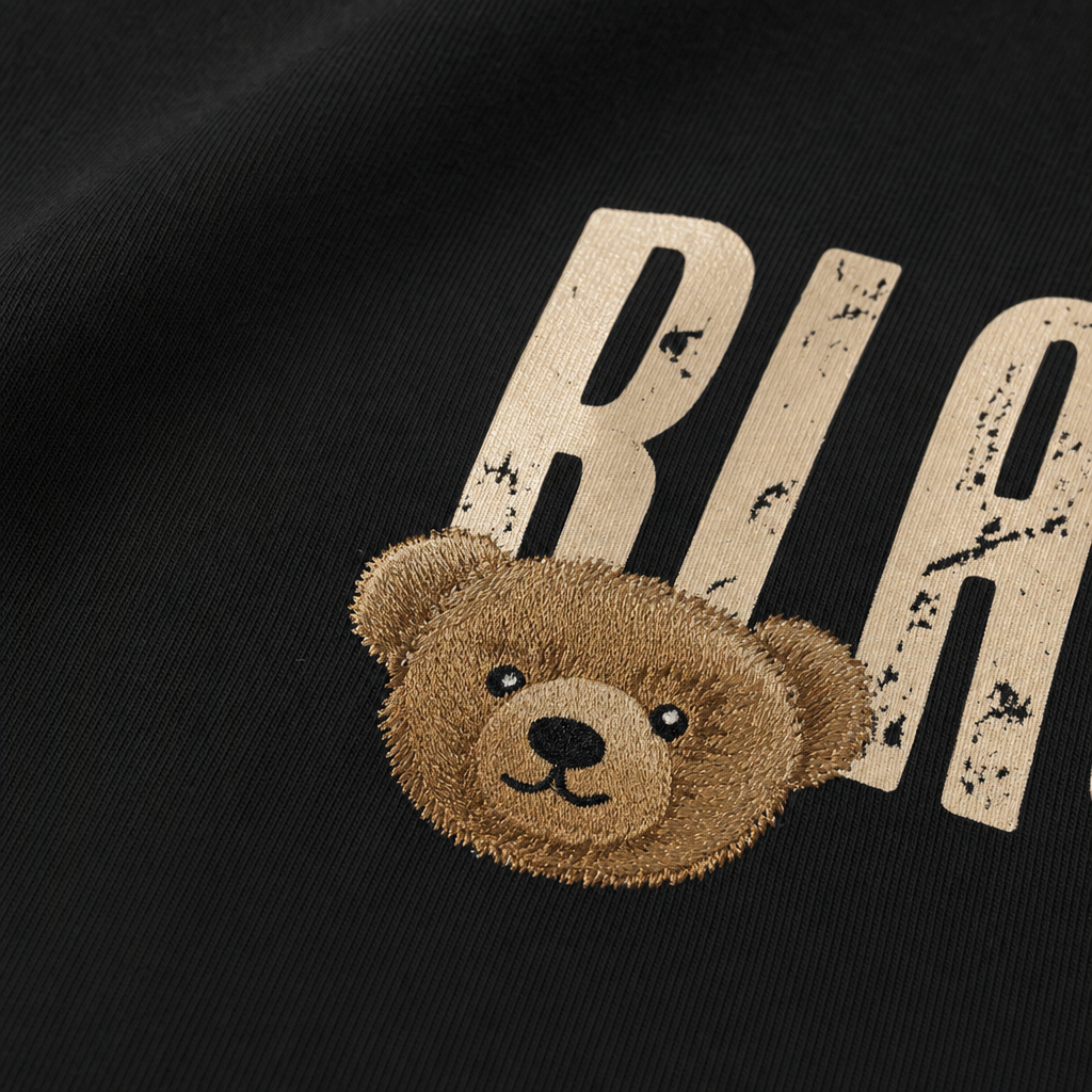 Close-up fabric detail - Blacklist Black Bear Oversized T-Shirt