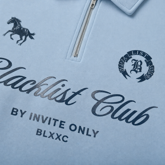 Blacklist Club Ice Blue Oversized Quarter Zip T-Shirt