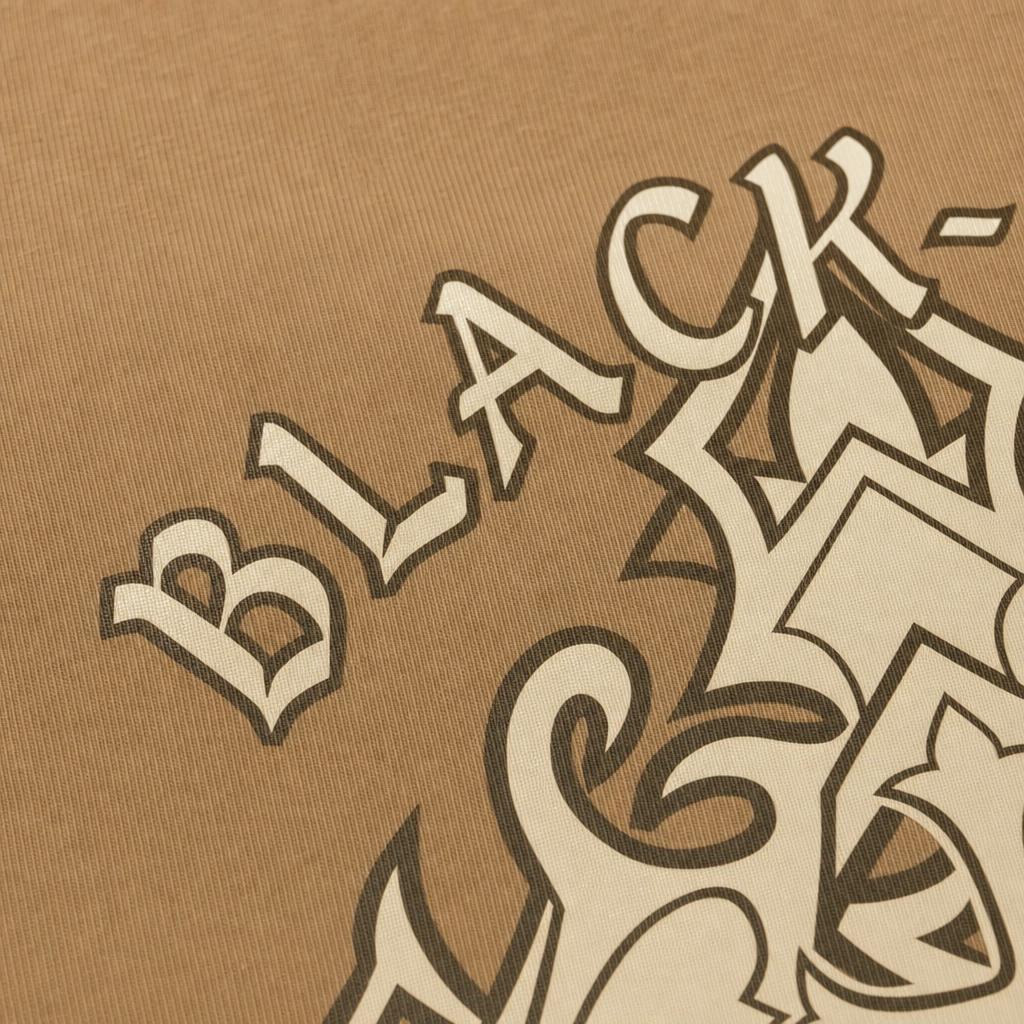 Close-up fabric detail - Blacklist Crosses Sand Oversized T-Shirt