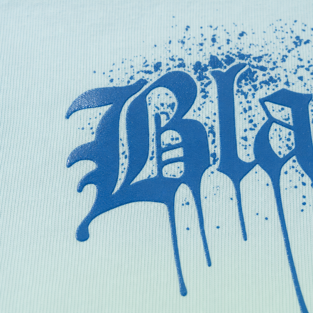 Close-up fabric detail - Blacklist Drip Azure Oversized T-shirt