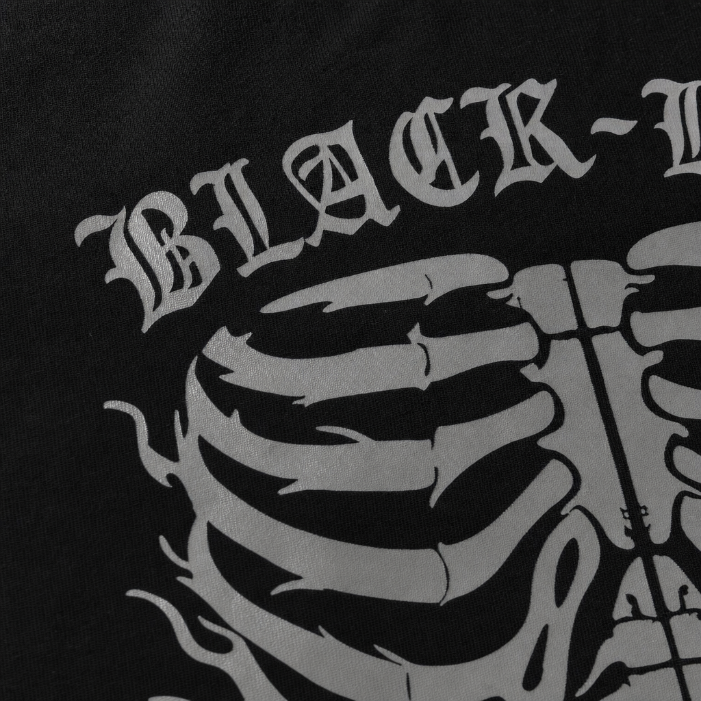 Close-up fabric detail - Chrome Black Oversized Sketeton T-Shirt