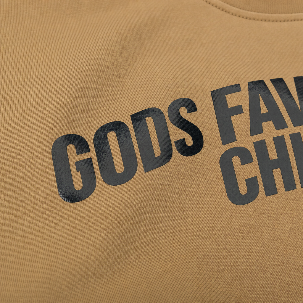 Close-up fabric detail - God's favourite Child T-shirt Sand