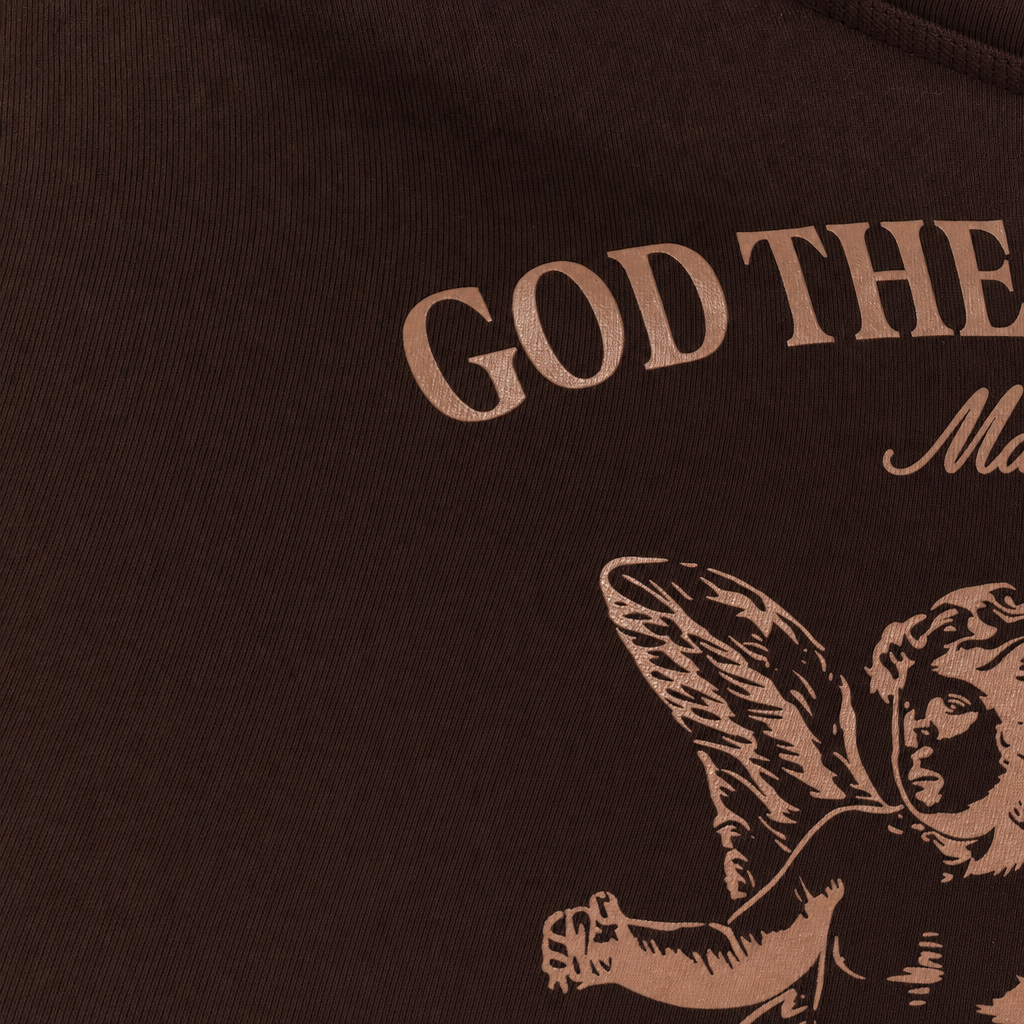 Close-up fabric detail - Heaven Made Brown Oversized Quarter Zip T-shirt