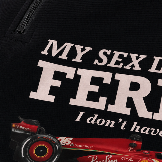 My Sex Life Is Like Ferrari Black Oversized Quarter Zip T-Shirt