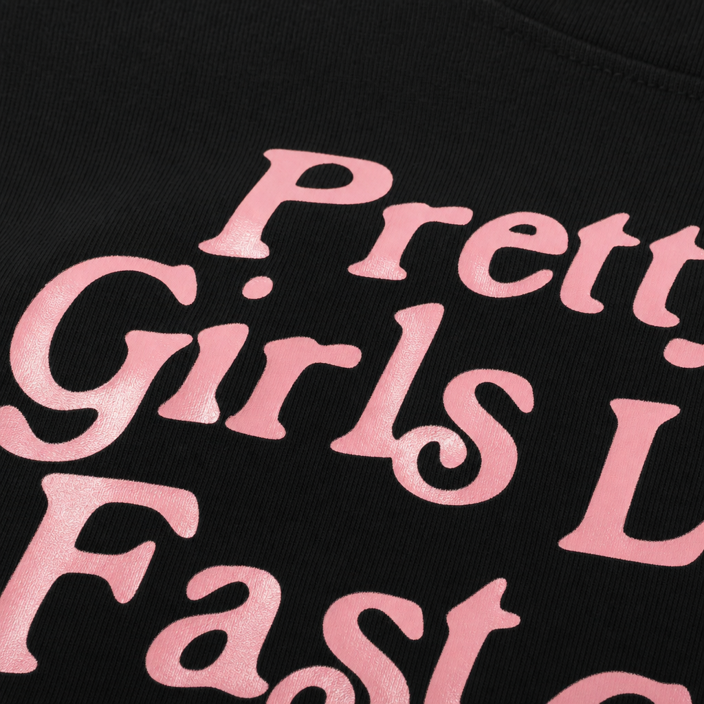 Close-up fabric detail - Pretty Girls Love Fast Cars Black Oversized T-shirt
