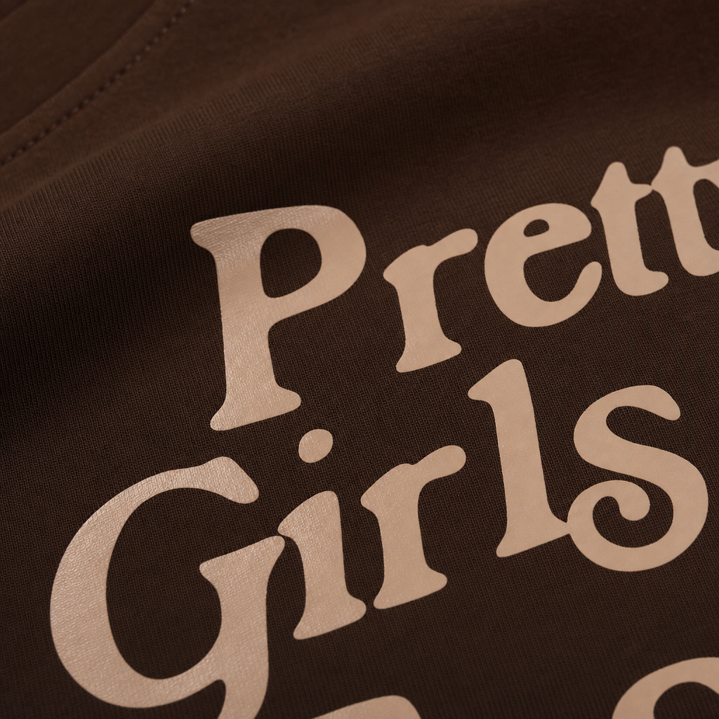 Close-up fabric detail - Pretty Girls Love Fast Cars Brown Oversized T-shirt