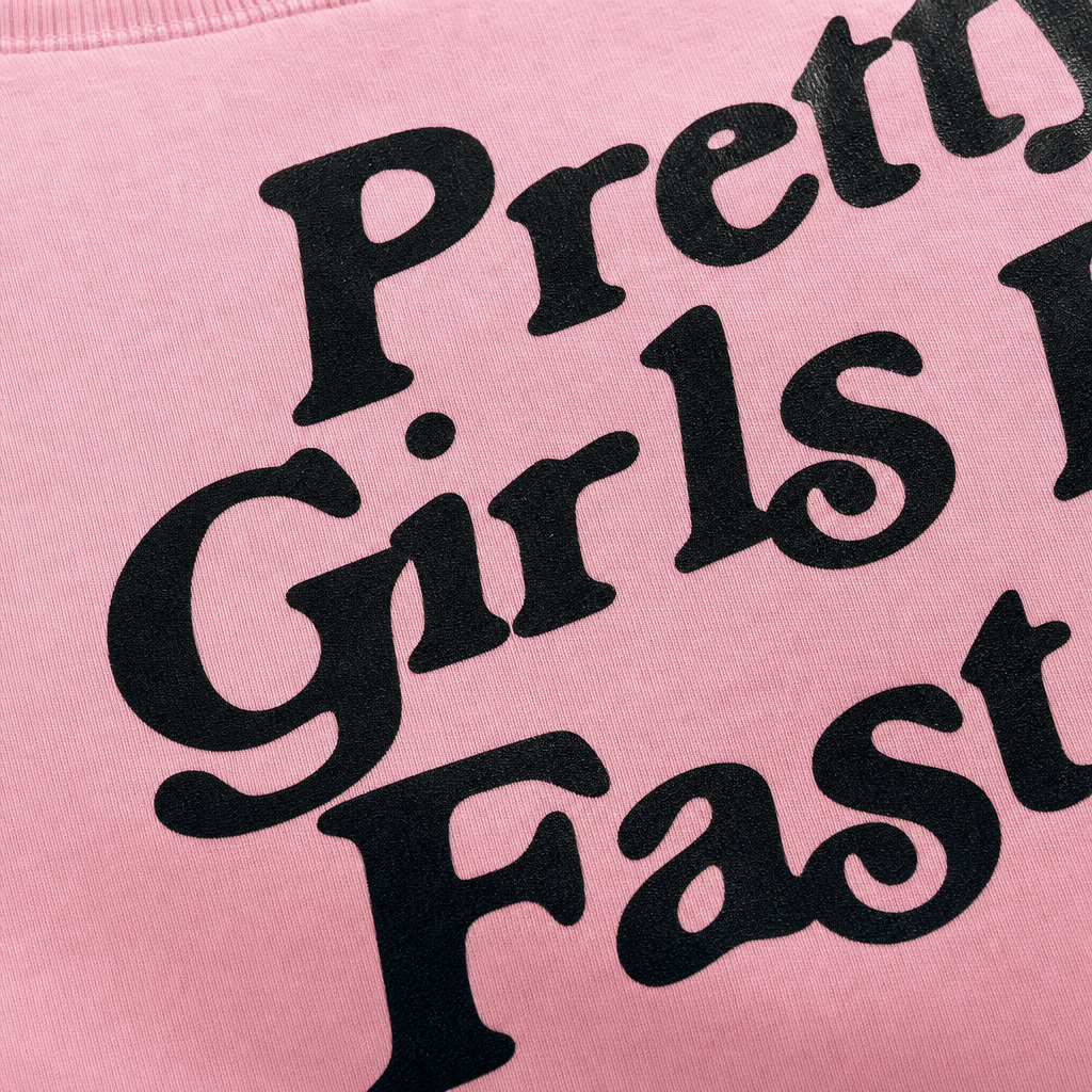 Close-up fabric detail - Pretty Girls Love Fast Cars Pink Oversized T-shirt