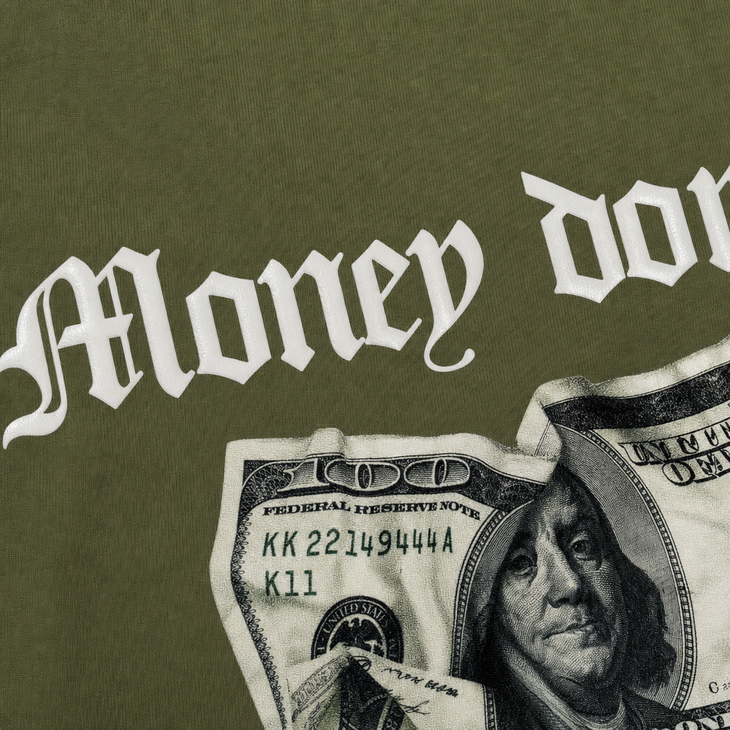 Close-up fabric detail - DOLLAR BLACKLIST GREEN T-SHIRT