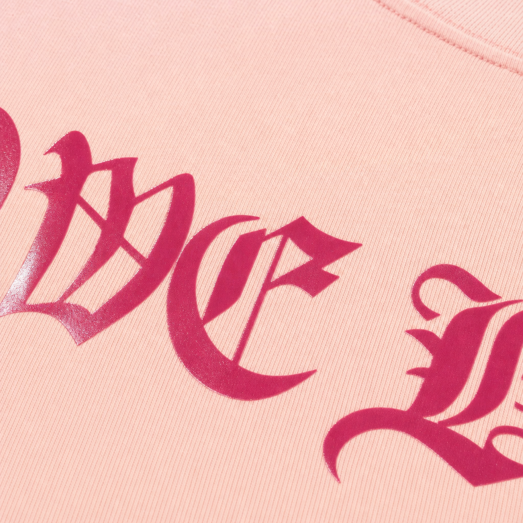 Close-up fabric detail - LOVE SICK BLACKLIST PINK T-SHIRT