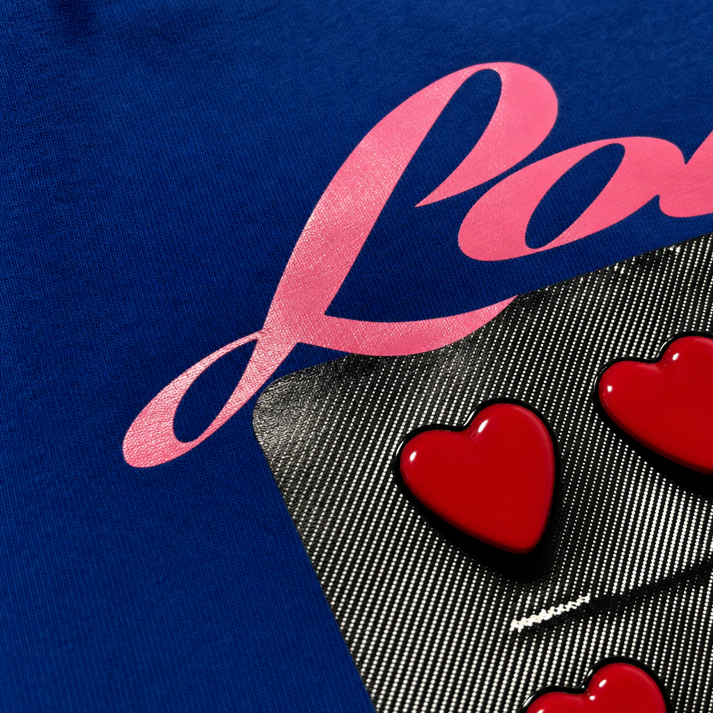 Close-up fabric detail - LOVE SICK BLACKLIST BLUE T-SHIRT