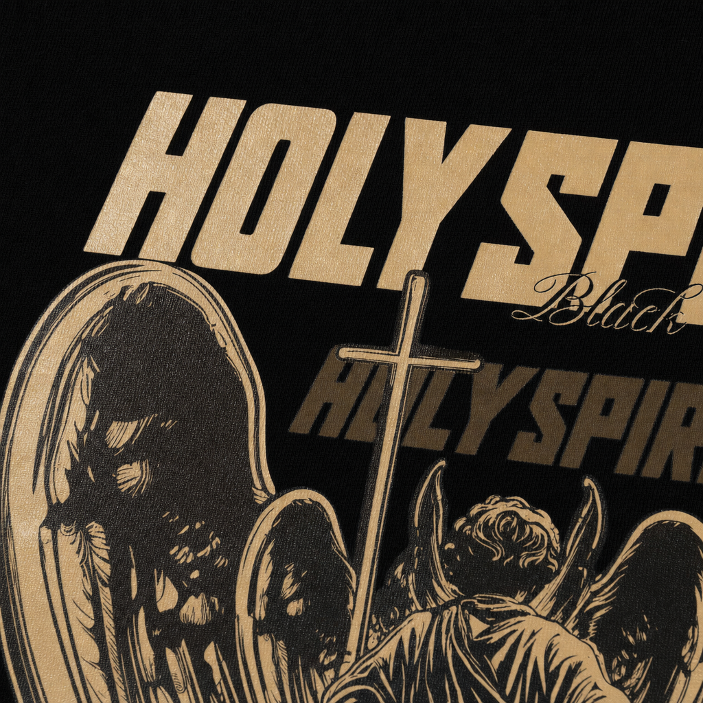 Close-up fabric detail - HOLY SPIRIT BLACKLIST BLACK T-SHIRT