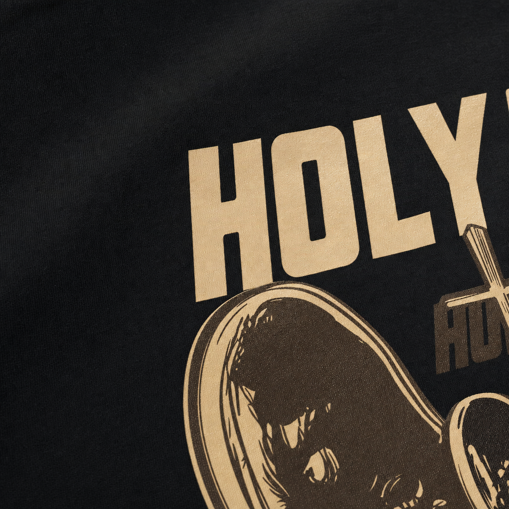 Close-up fabric detail - HOLY SPIRIT BLACKLIST BLACK BOWLING SHIRT