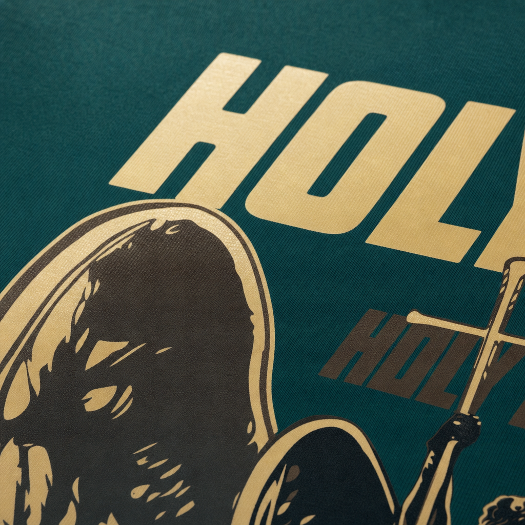 Close-up fabric detail - HOLY SPIRIT BLACKLIST GREEN FOREST BOWLING SHIRT