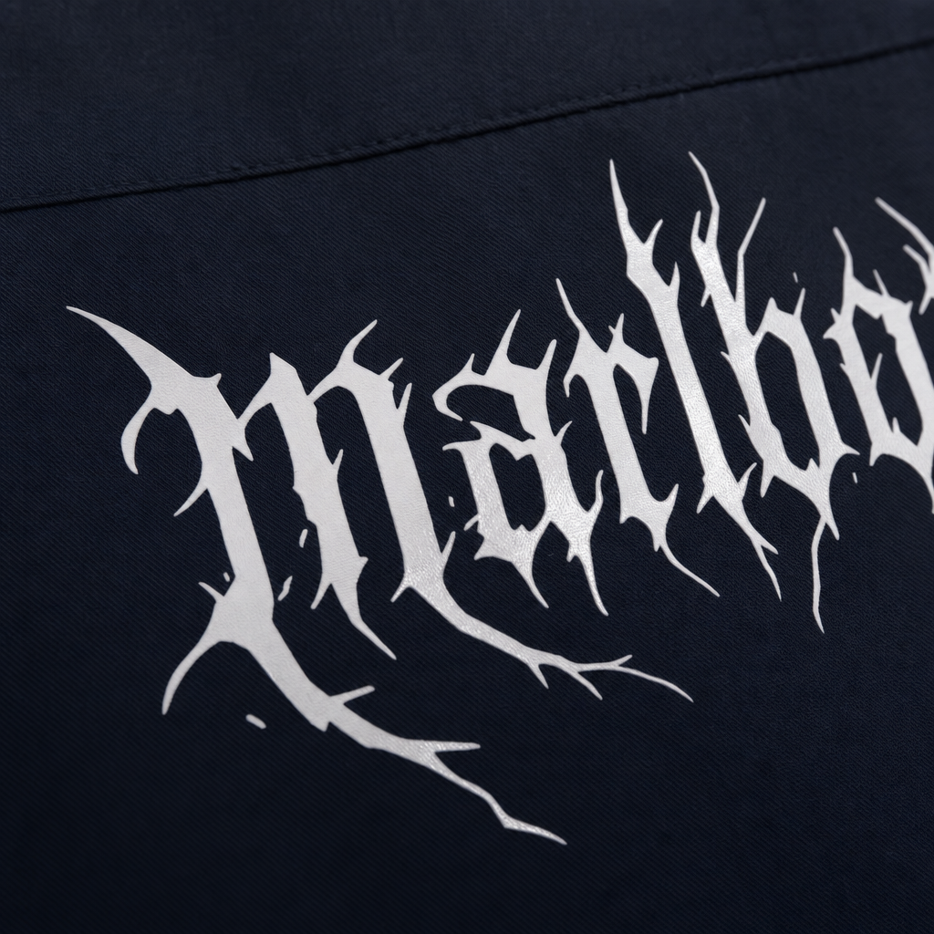 Close-up fabric detail - MALBORO BLACKLIST BLACK BOWLING SHIRT