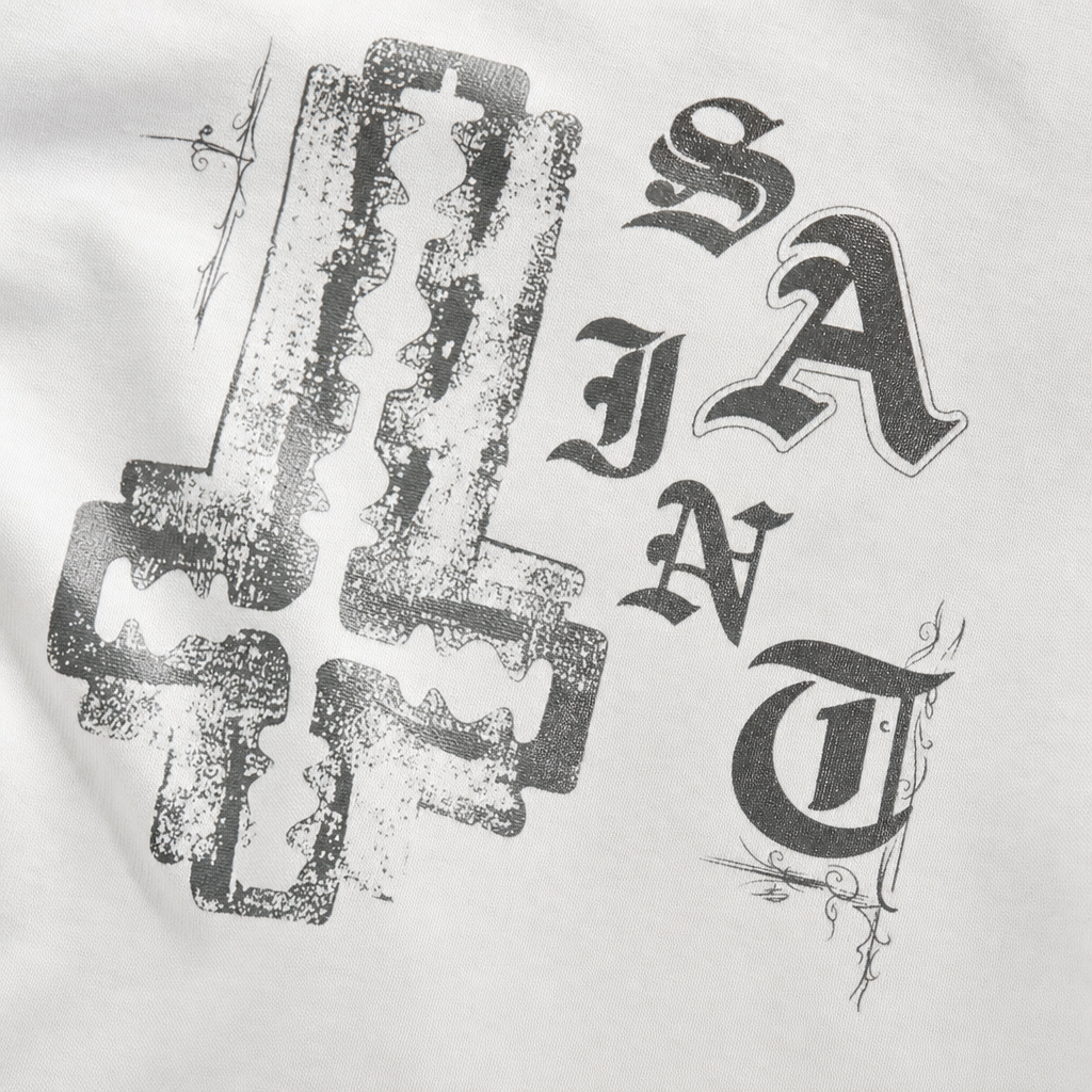 Close-up fabric detail - SAINT CROSS BLACKLIST WHITE BOWLING SHIRT