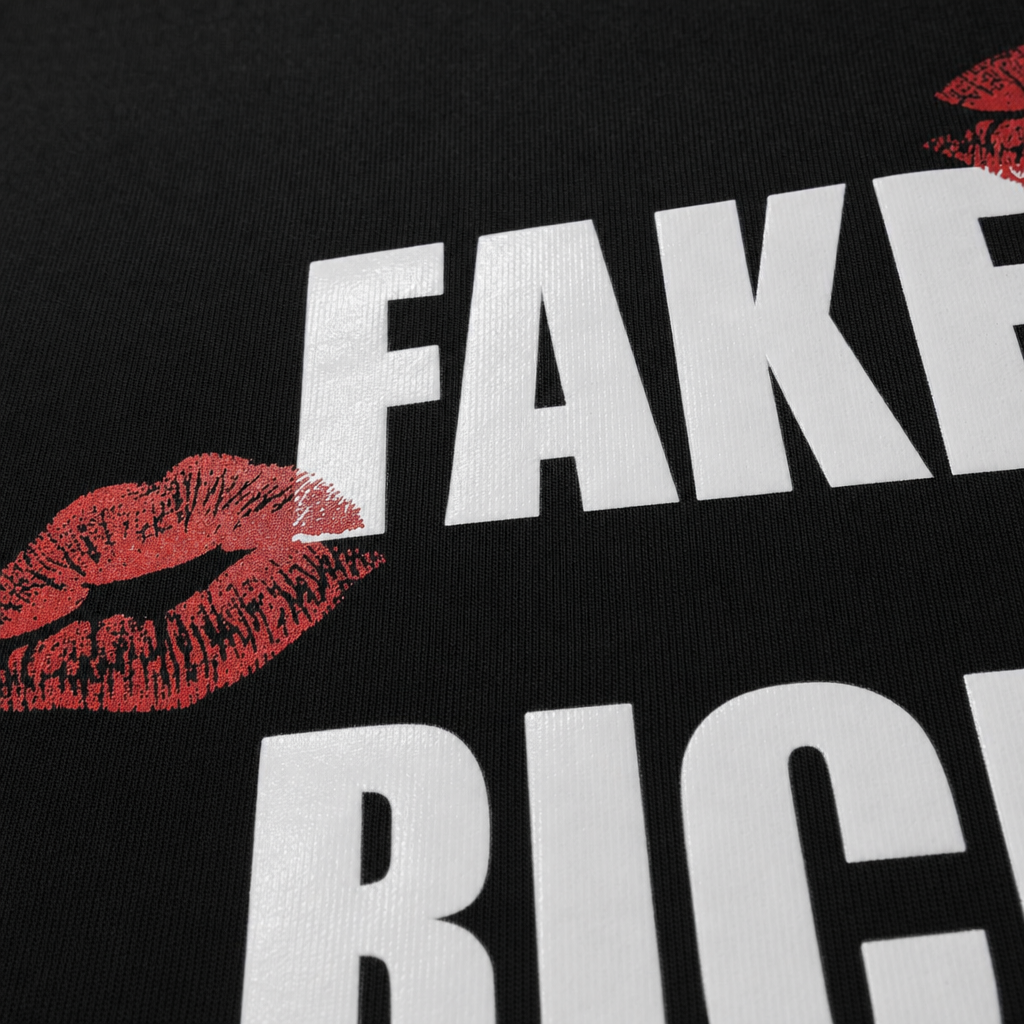 Close-up fabric detail - FAKE RICH SEX BLACK T-SHIRT ( LIMITED EDITION )