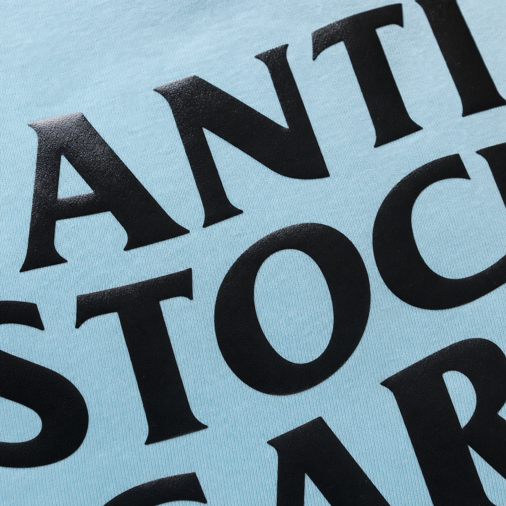 Close-up fabric detail - ANTI STOCK CARS CLUB ICE BLUE T-SHIRT