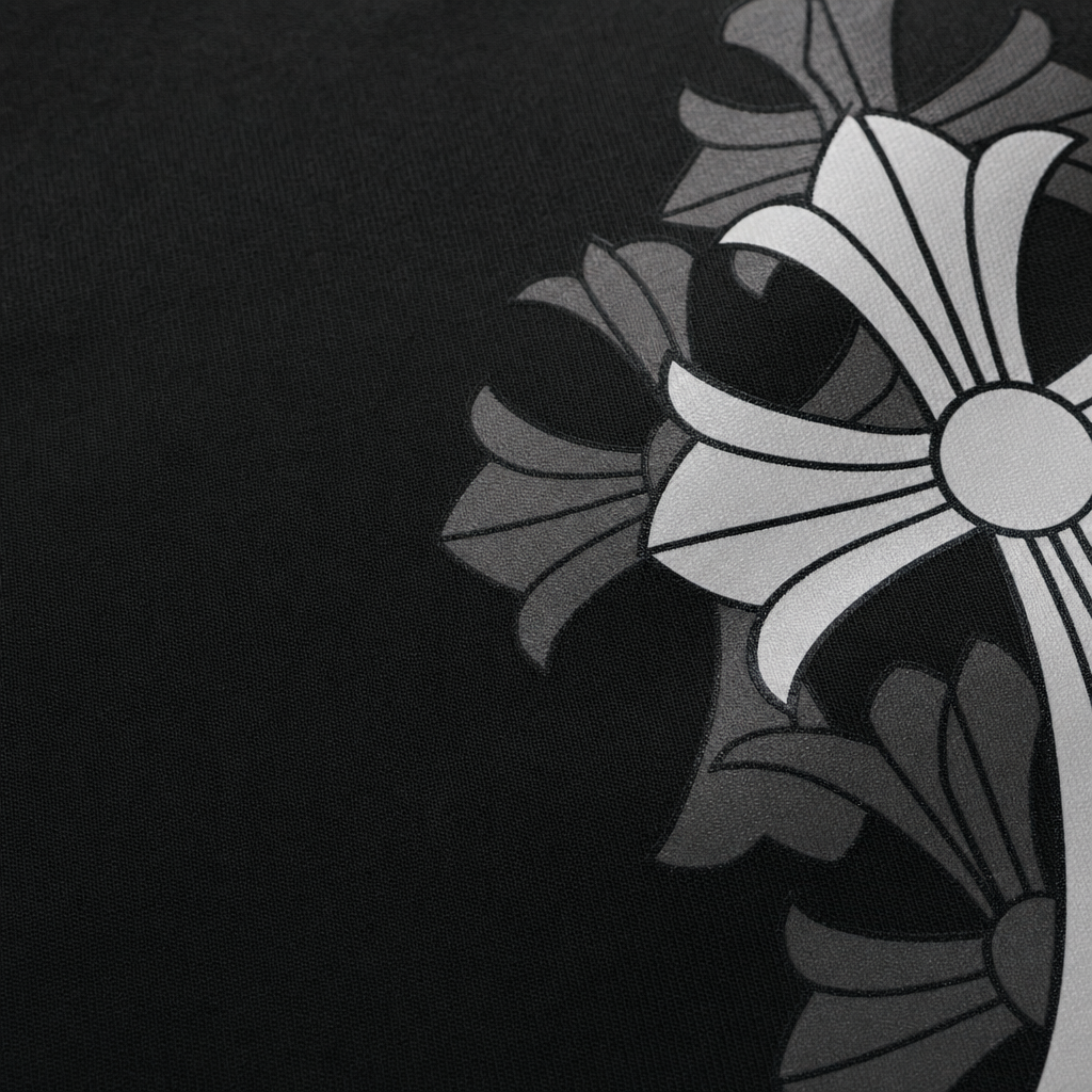 Close-up fabric detail - Blacklist Essential Cross Desert Sand Black T-shirt