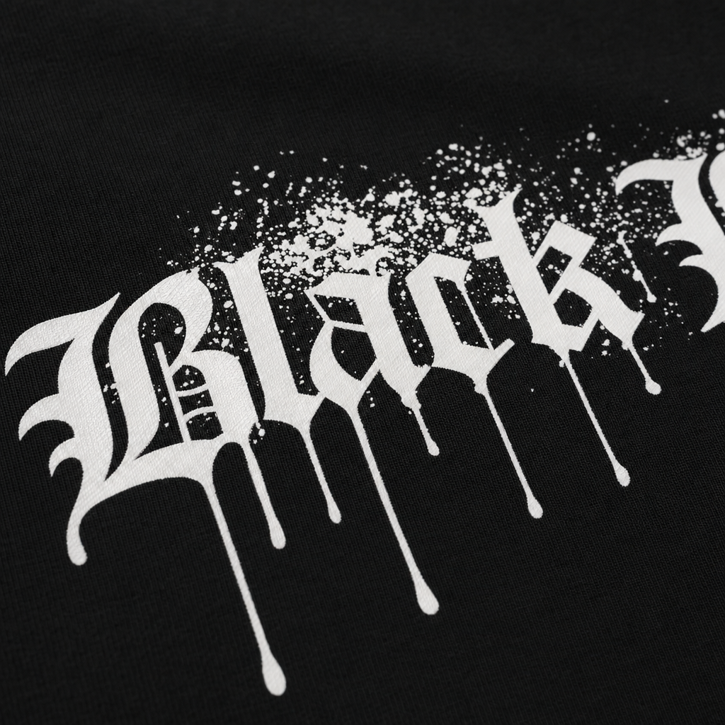 Close-up fabric detail - Blacklist Drip White 2.0 Black T-shirt