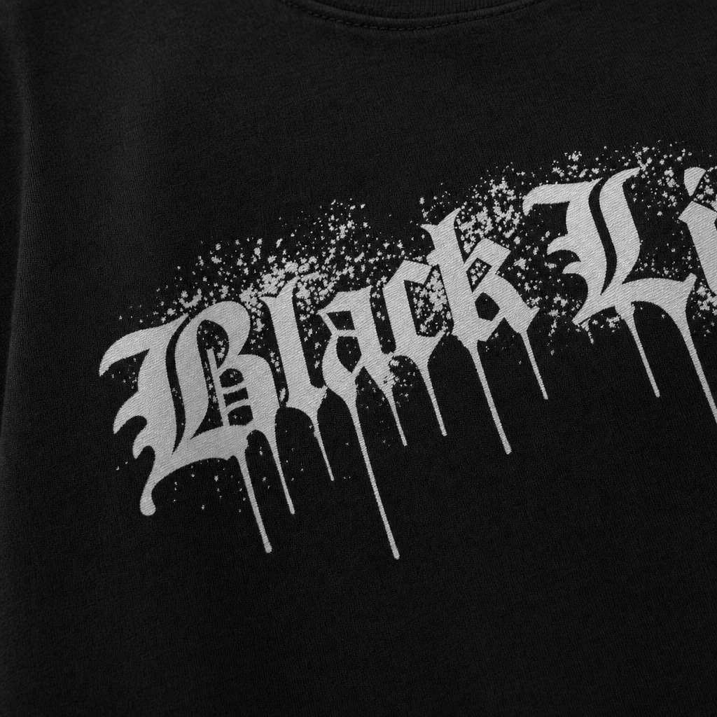 Close-up fabric detail - Blacklist Drip Gray 2.0 Black T-shirt