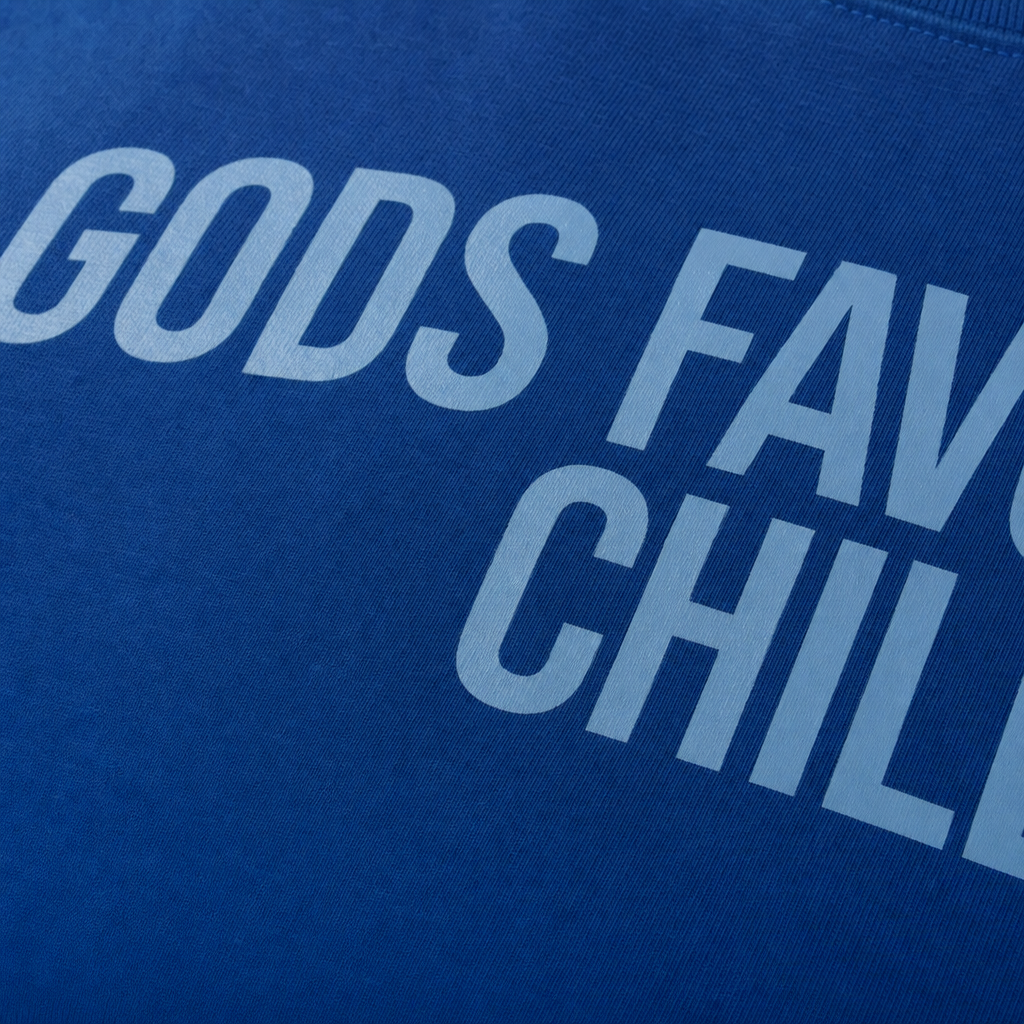 Close-up fabric detail - Gods Favourite Child Blue T-shirt