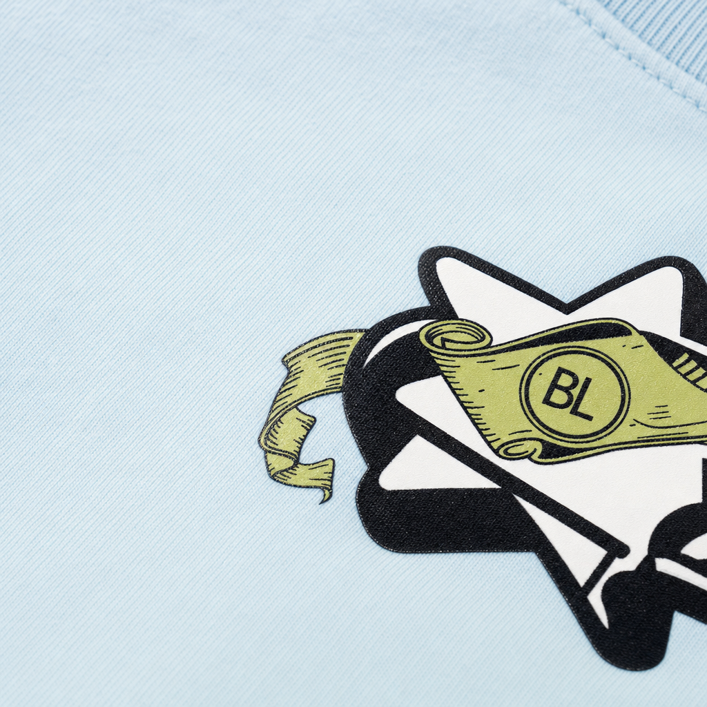 Close-up fabric detail - NO RISK NO PROFIT ICE BLUE T-SHIRT