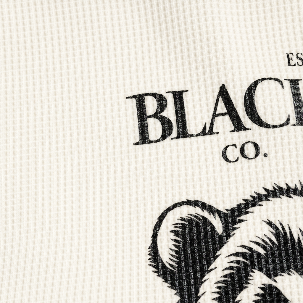 Close-up fabric detail - Blacklist Bear Basics Waffle T-shirt Off White