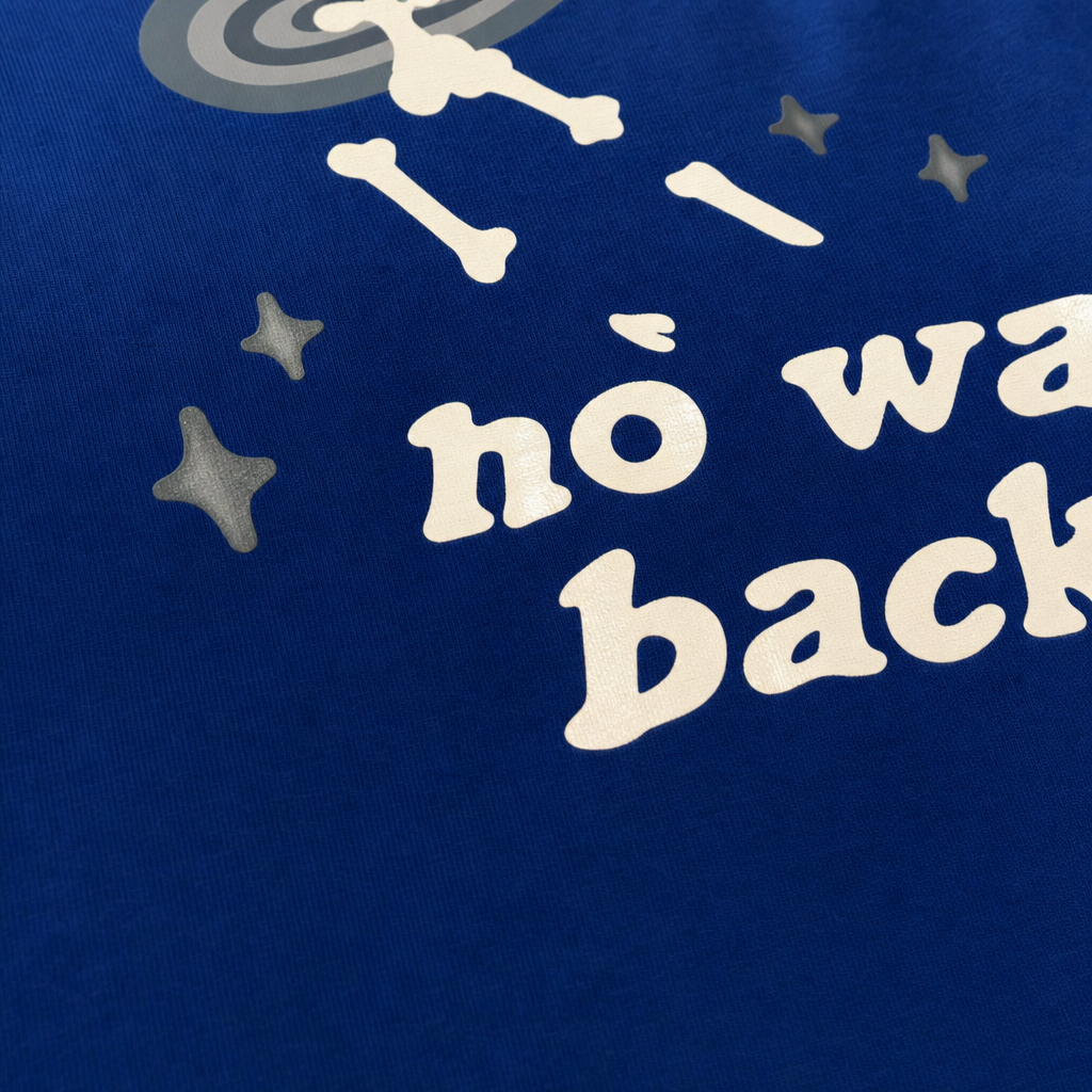 Close-up fabric detail - TRAPPED IN TIME BLUE T-SHIRT
