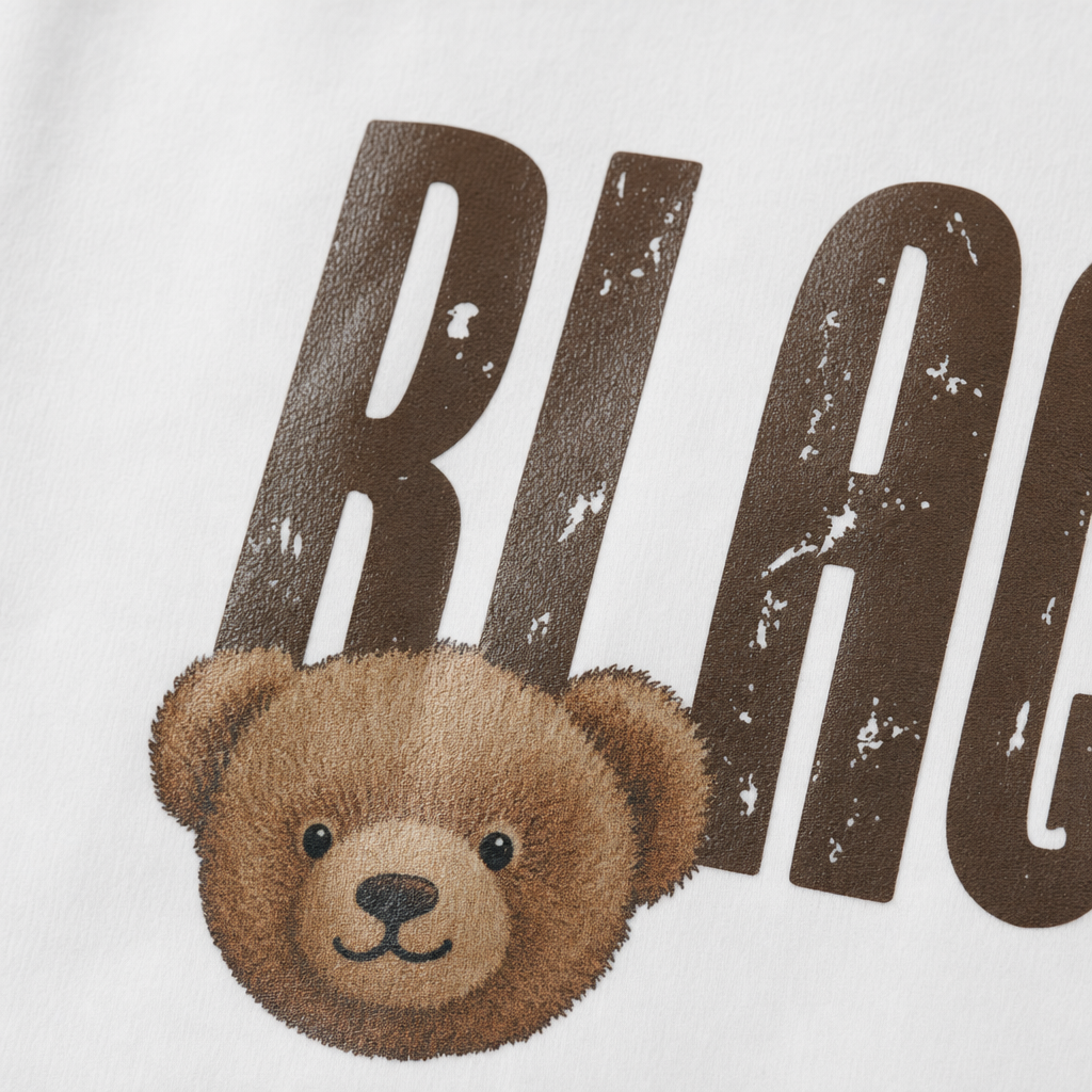 Close-up fabric detail - Blacklist Bear White T-shirt