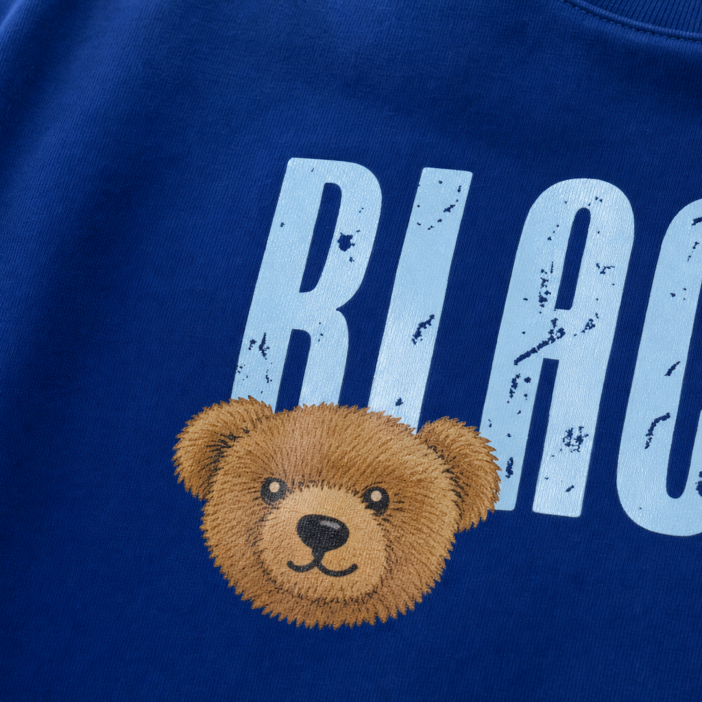Close-up fabric detail - Blacklist Bear Blue T-shirt