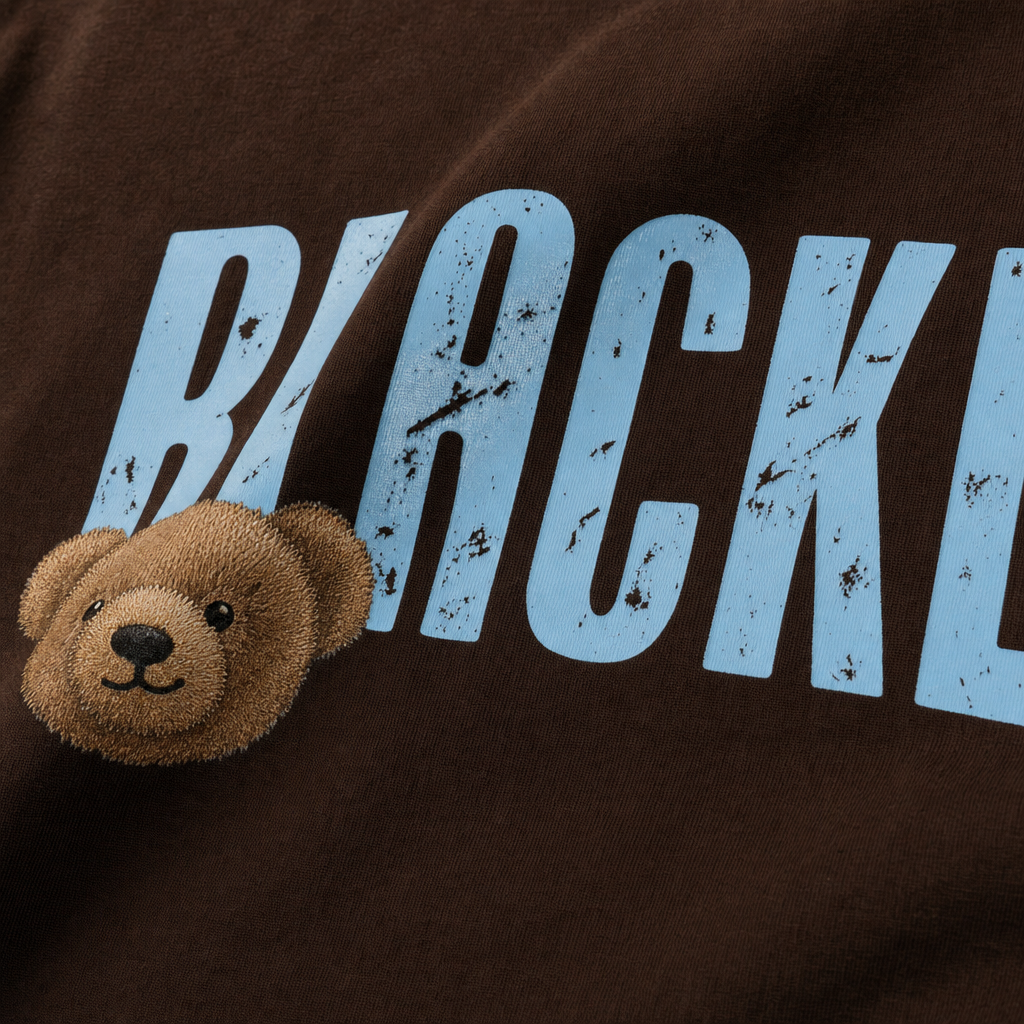 Close-up fabric detail - Blacklist Bear Blue T-shirt