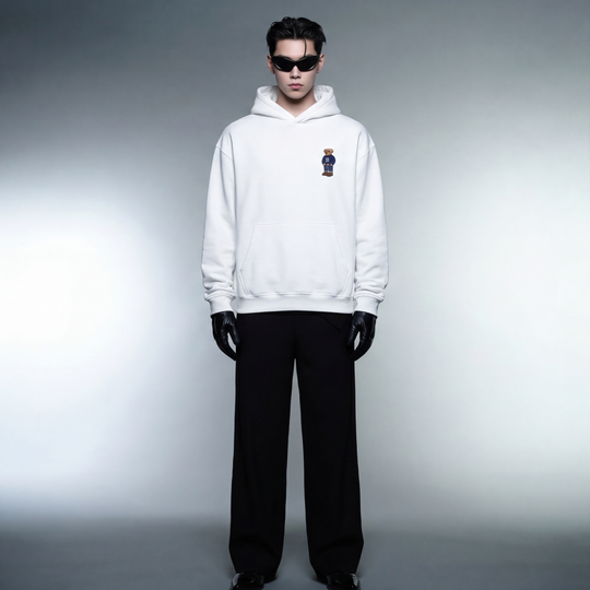 BLACKLIST BEAR OFFICIAL WHITE OVERSIZED HOODIE BASICS 3.0