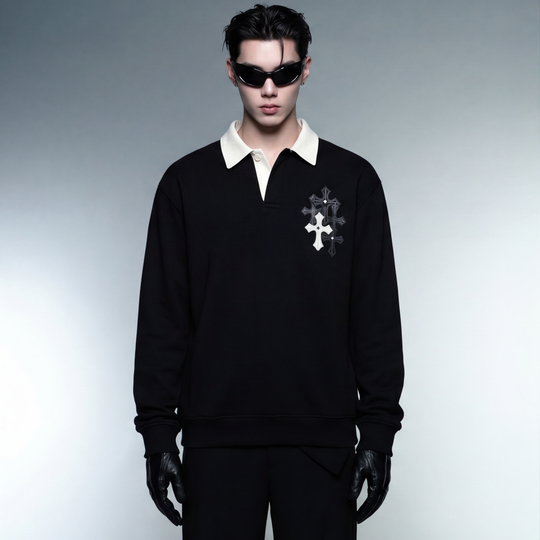 BLACKLIST CLASSIC CROSSES BLACK POLO SWEATSHIRT