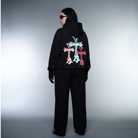 BLACKLIST CROSSES BLACK AND PINK BASICS OVERSIZED HOODIE