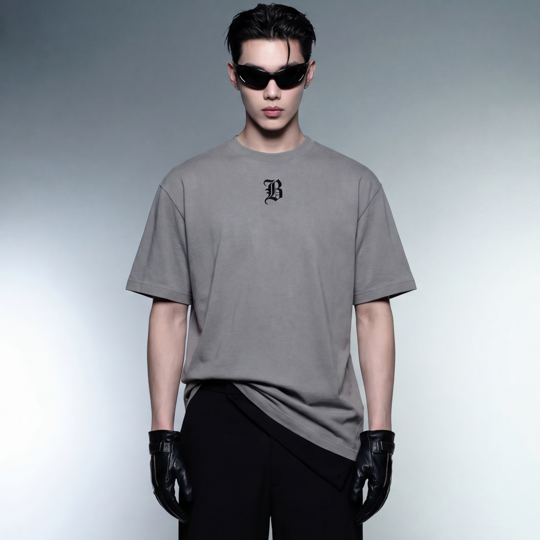 blacklist-crosses-black-gray-t-shirt model front
