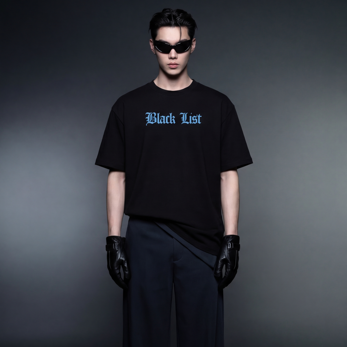 blacklist-crosses-black-t-shirt model front
