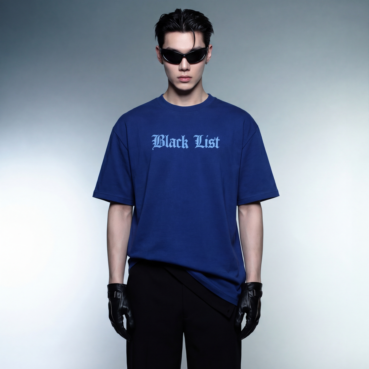 blacklist-crosses-blue-t-shirt model front