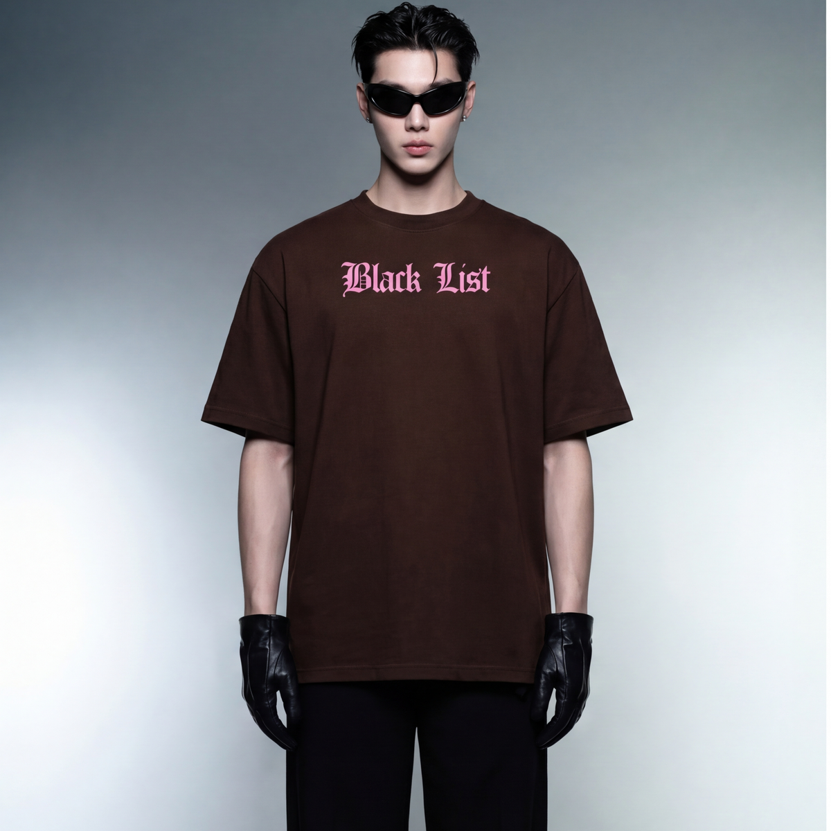 blacklist-crosses-brown-t-shirt model front