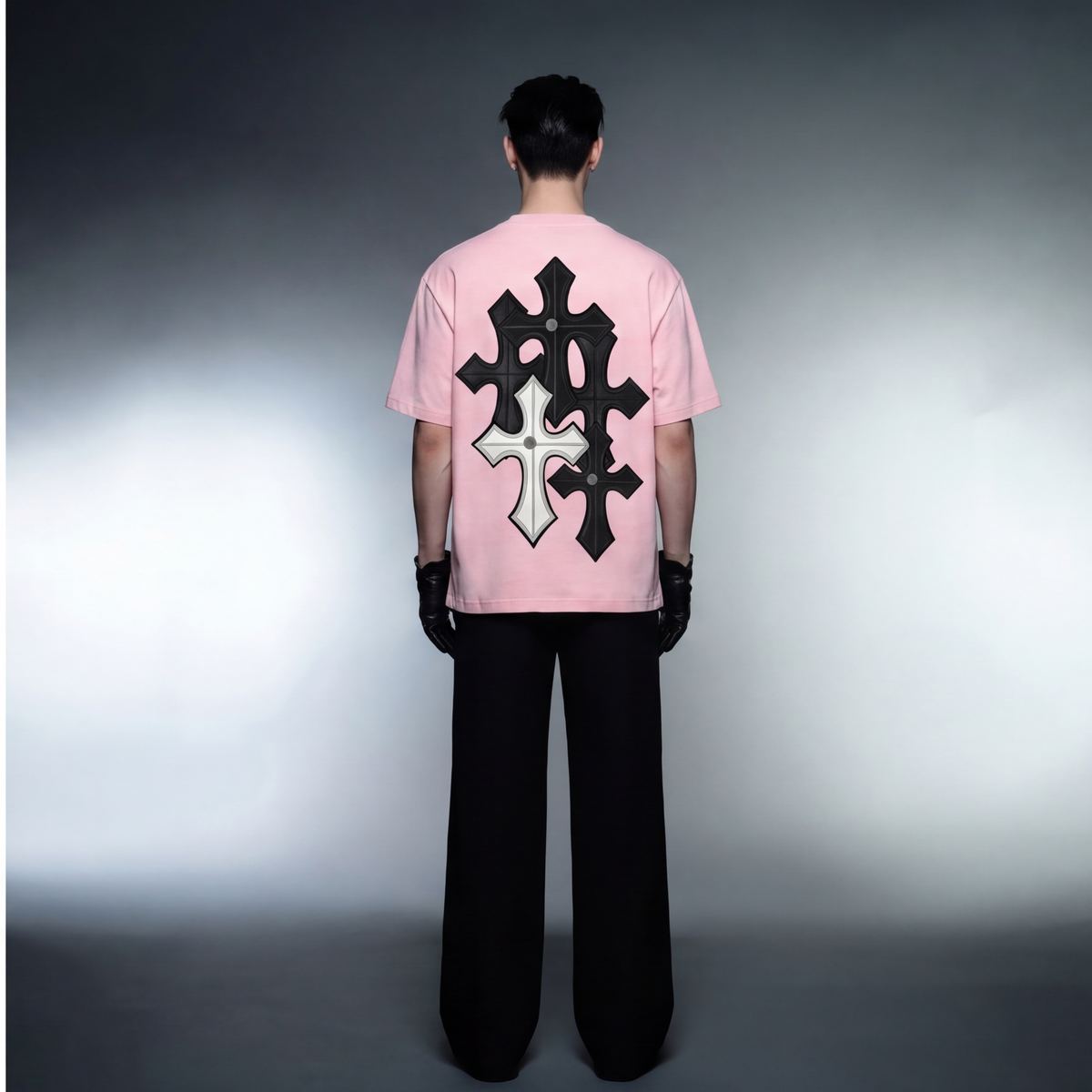 blacklist-crosses-pink-t-shirt model back