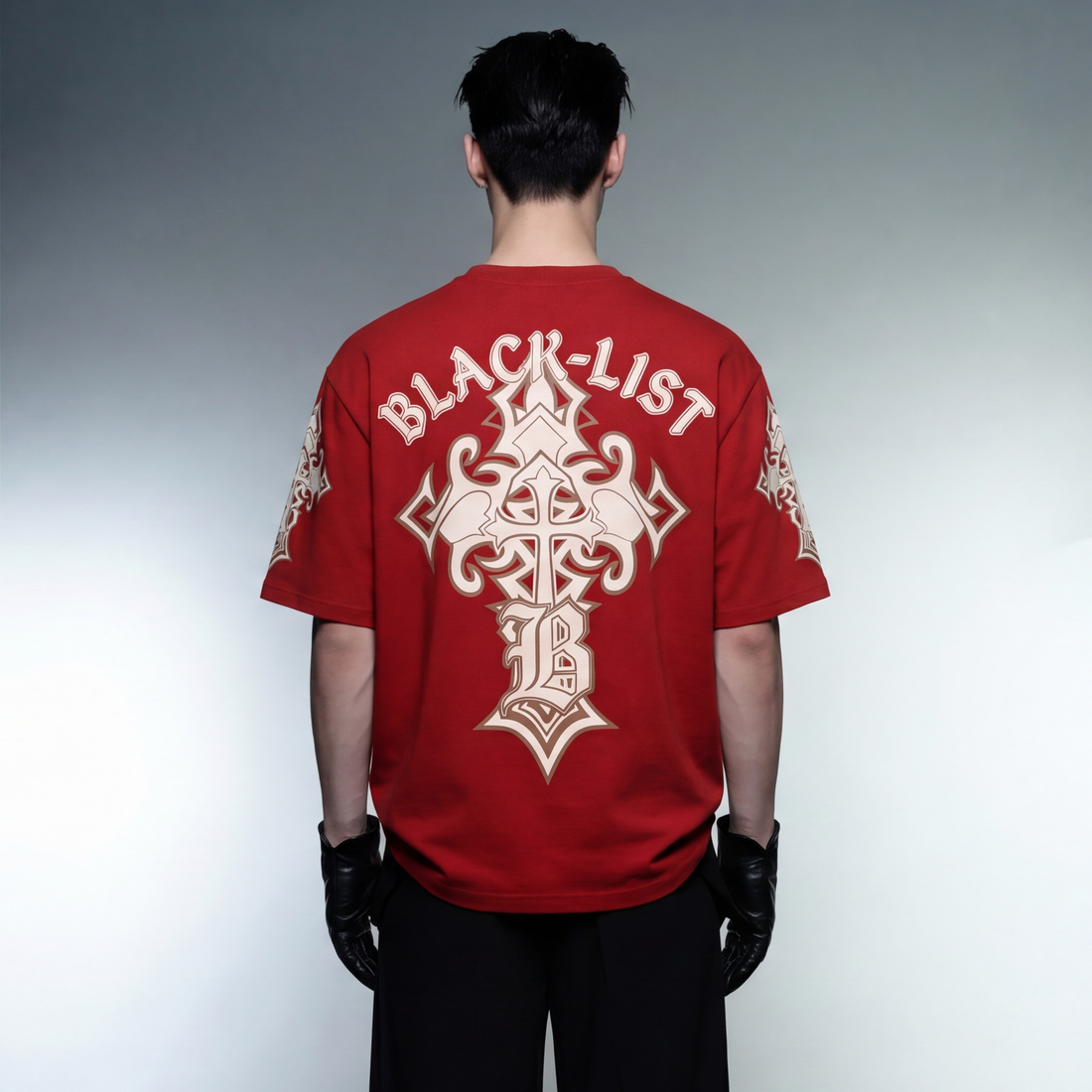 blacklist-crosses-red-oversized-t-shirt model back