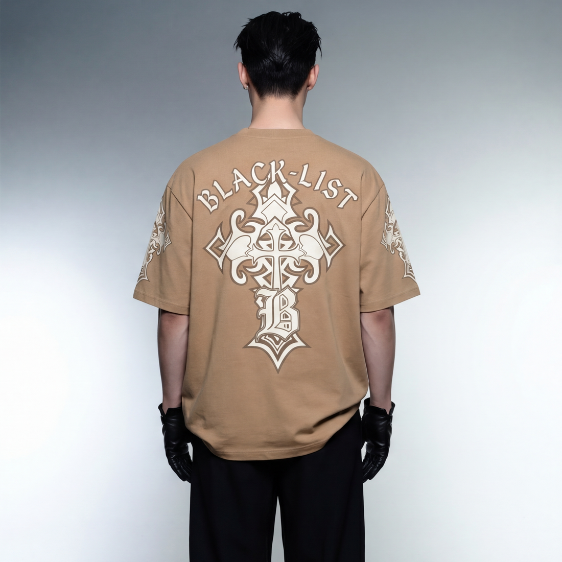 blacklist-crosses-sand-oversized-t-shirt model back