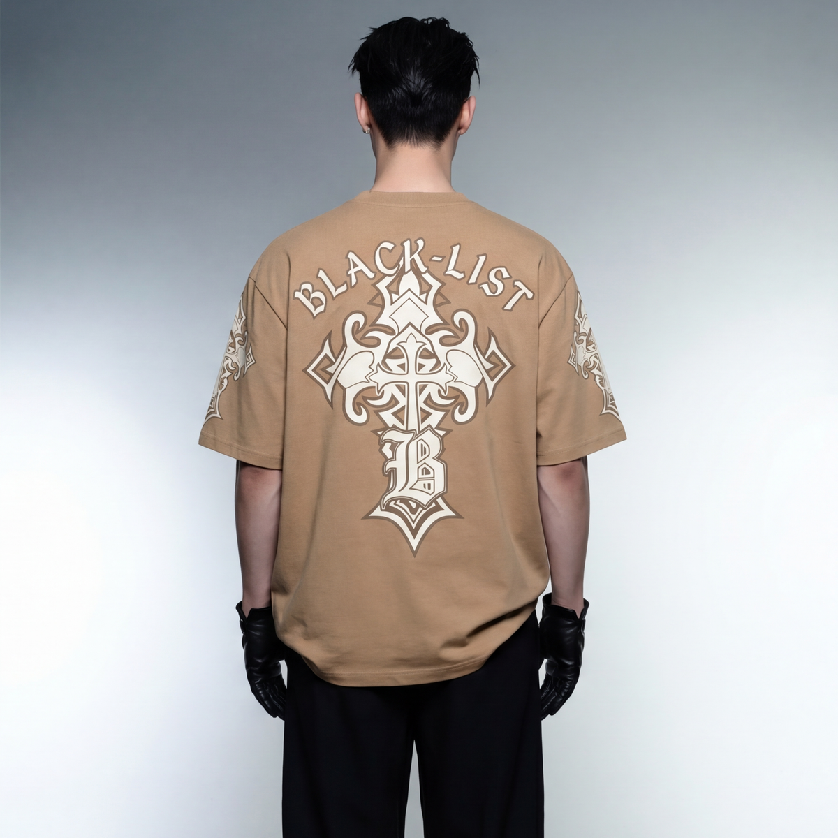 blacklist-crosses-sand-oversized-t-shirt model back