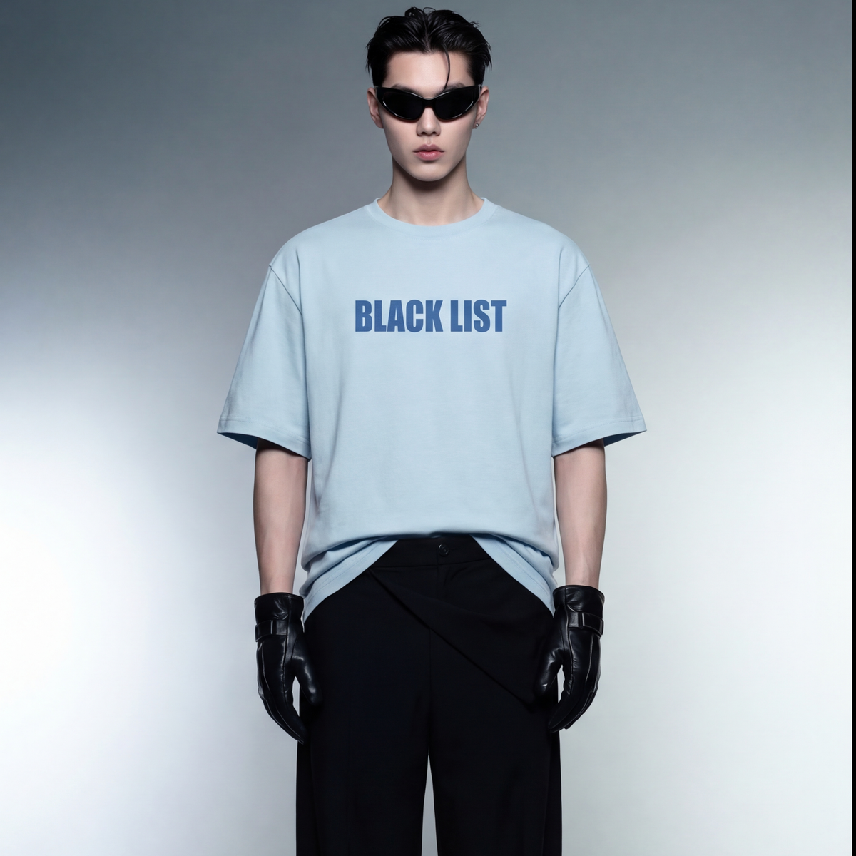 blacklist-drip-azure-oversized-t-shirt model front
