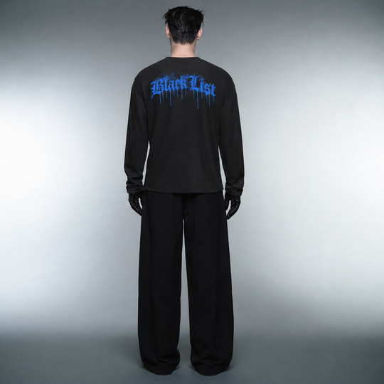 Blacklist Drip Blue Oversized Waffle T-Shirt Black