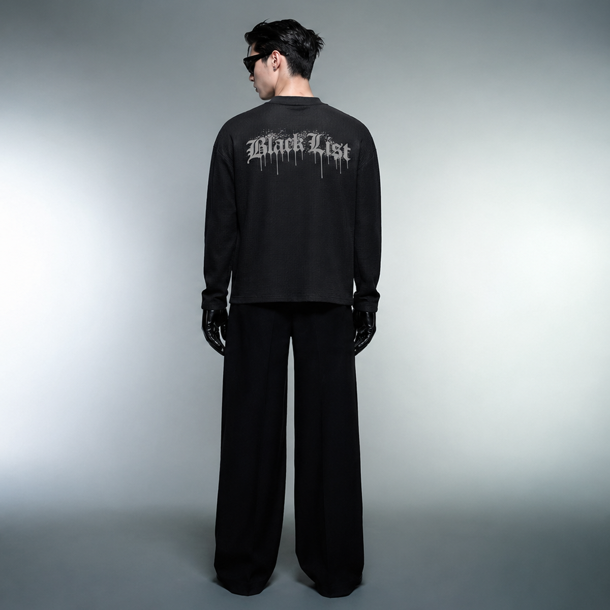 Blacklist Drip Grey Oversized Waffle T-shirt Black